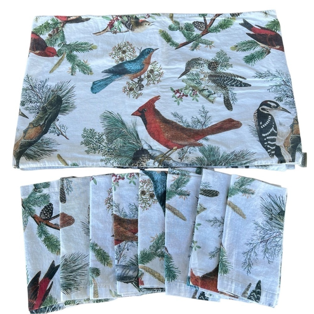 Pottery Barn Winter‎ Fauna 9-Piece Table Linen Set Runner Napkins Cotton Linen